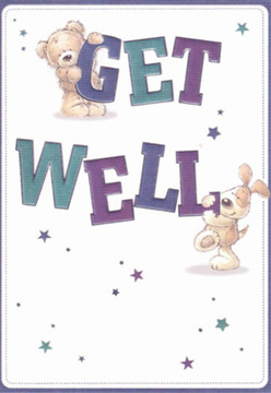 This charming get well card captures the uplifting heart of the Old Ford community with its lively illustration-a fluffy brown teddy clutching the arch of 'GET' and a bright-eyed pup nestled beneath the cheerful 'WELL.' Their playful companionship mirrors the close bonds found along Old Ford's friendly high streets. The expressive faces of both bear and puppy beam with heartfelt encouragement, their soft, rounded forms surrounded by twinkling stars in deep plum and vibrant teal. These celestial motifs, scattered across the fresh white background, hint at hidden possibilities and the magic of recovery, reminiscent of hopeful wishes made by those strolling through nearby Mile End Park. The gentle, tactile rendering of the animals' fur is so inviting that one can almost feel the warmth of a comforting hug. Accentuated by lively, large lettering that radiates positivity, the whole card feels like a celebration-much like receiving a bespoke bouquet crafted in a local Old Ford workshop, each bloom chosen to soothe and inspire. The careful colour palette balances calm with vibrancy, while the simplicity of the background suggests cleanliness and renewal-qualities that mirror thoughtful floral arrangements designed to uplift a neighbour's day.